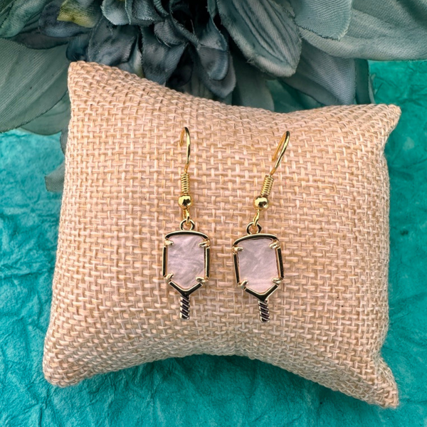 Gold Pickleball Mother of Pearl Dangle Earrings