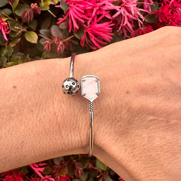 Pickleball Mother of Pearl Cuff Adjustable Bracelet