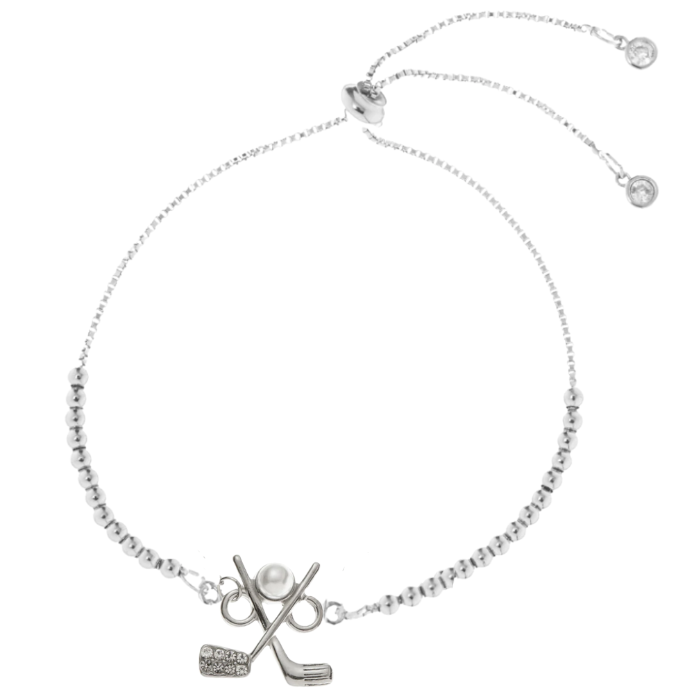 Golf Silver Beaded Charm Slider Bracelet