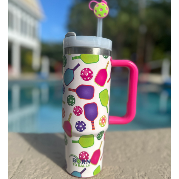 Pickleball 30oz Tumbler- Pink Multi Paddle