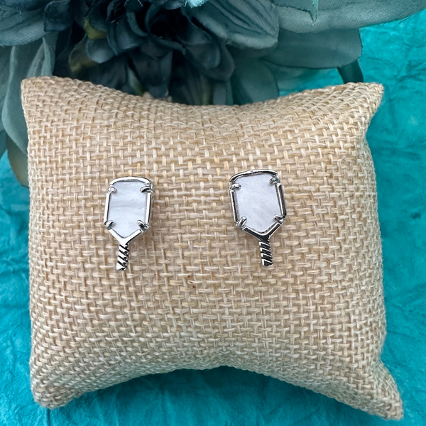 Pickleball Mother of Pearl Silver Stud Earrings