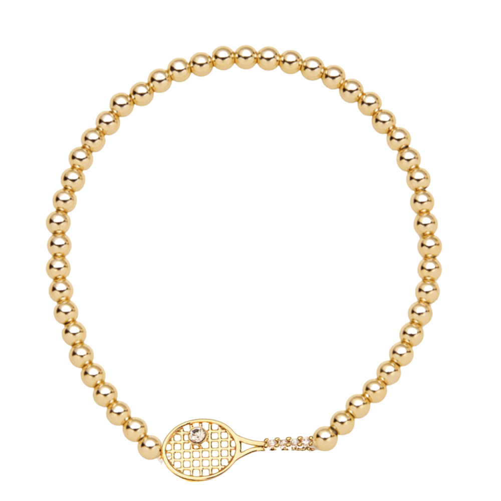 Gold Rhinestone Tennis Racket Beaded Bracelet