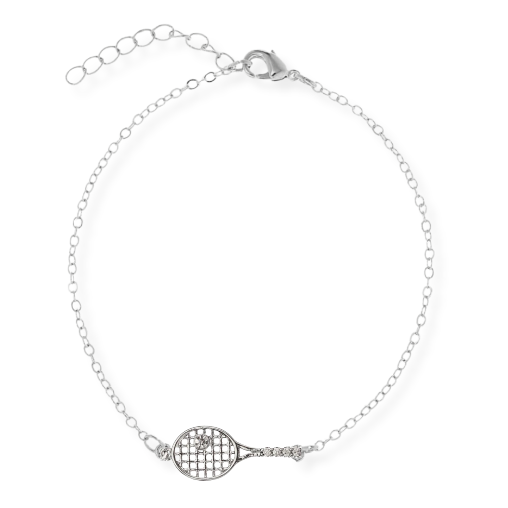 Silver Rhinestone Tennis Racket Chain Bracelet