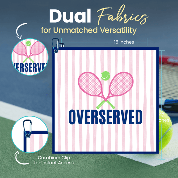 Over Served Tennis Towel- Microfiber & Cotton Athletic Towels with Carabiner ClipOver Served Tennis Towel