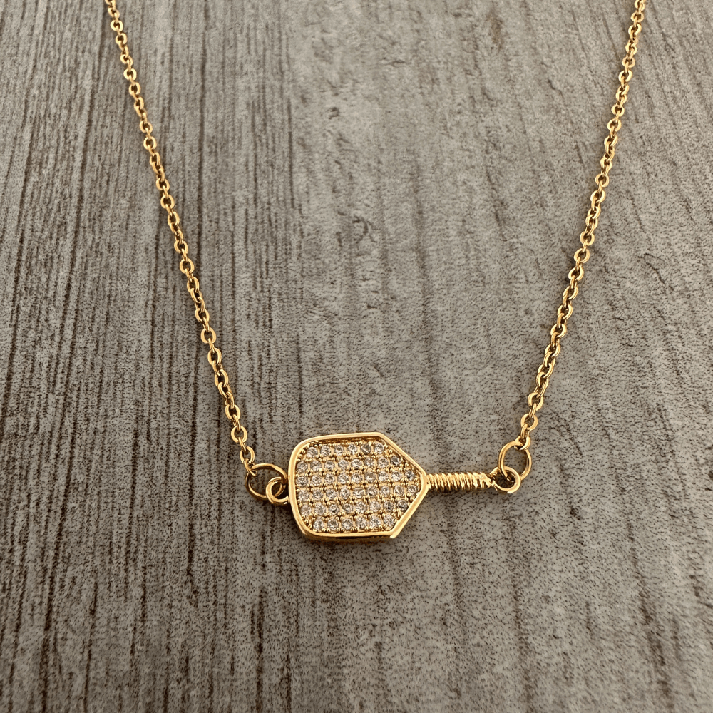 Gold Pickleball Connector Rhinestone Necklace | Born to Rally