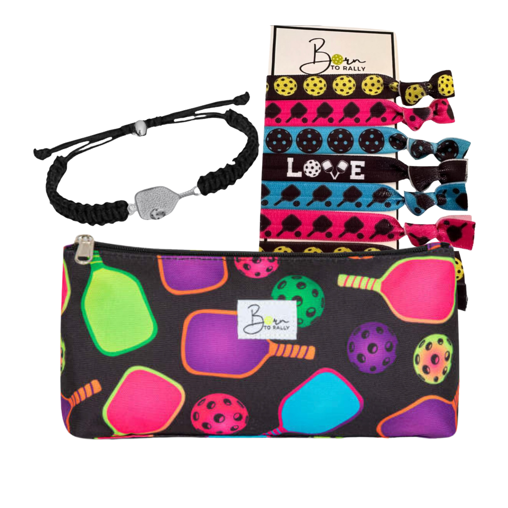 Black Pickleball Cosmetic Bag Gift Bundle