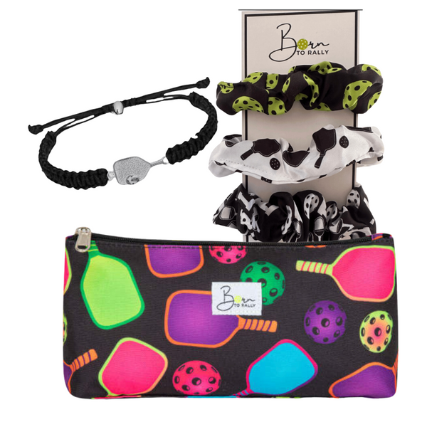 Black Pickleball Cosmetic Bag Gift Bundle