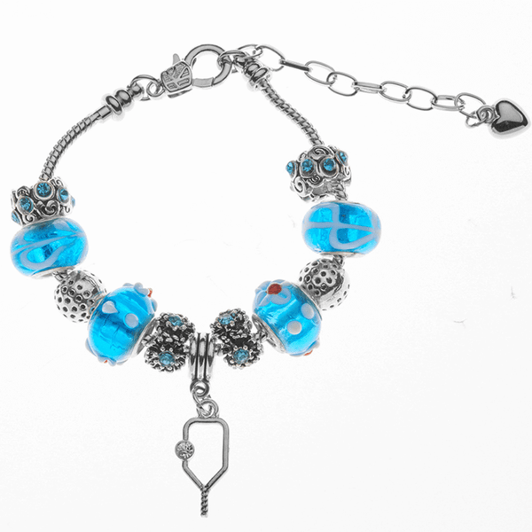  Blue Pickleball Charm Beaded Bracelet