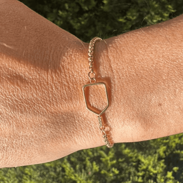 Gold Pickleball CZ Adjustable Bracelet on the Wrist