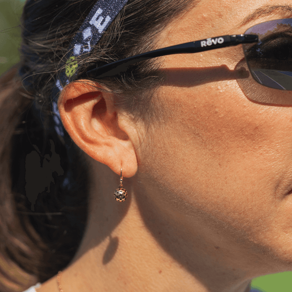 Woman Wearing Pickleball Dangle Earrings