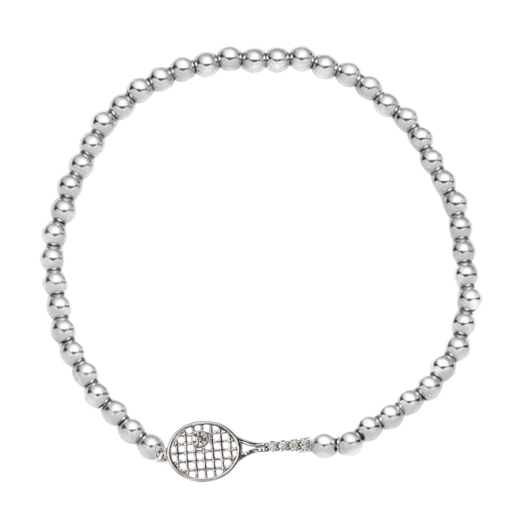 Tennis Beaded Rhinestone Racket Bracelet - Silver