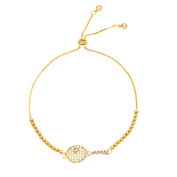 Gold Beaded Slider Tennis Racket Bracelet