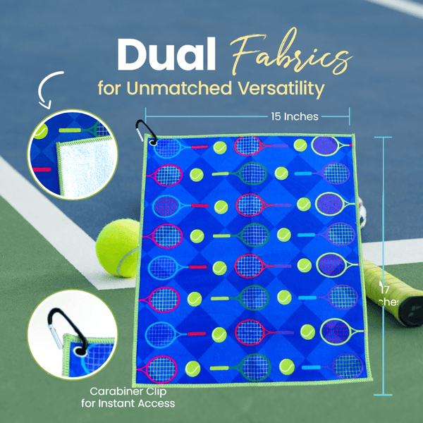 Tennis Towel- Microfiber & Cotton Athletic Towels with Carabiner Clip