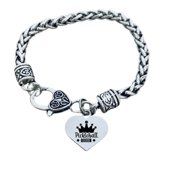 SIlver Pickleball Bracelet with Pickleball Queen Charm