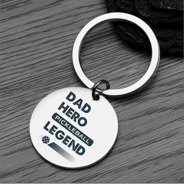 Round Pickleball Keychain - Dad Hero Pickleball Legend